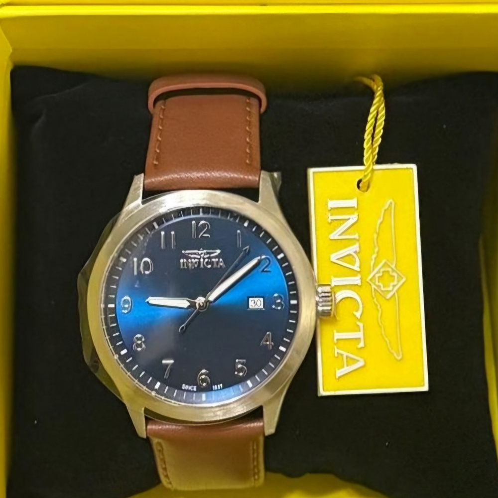 Invicta Blue Dial with Brown Strap Watch